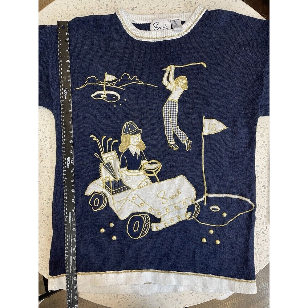 Vtg Par Four Golf Sweater Golfer Embroidered Navy Old Money Ugly Sweater Navy OS - Picture 8 of 14